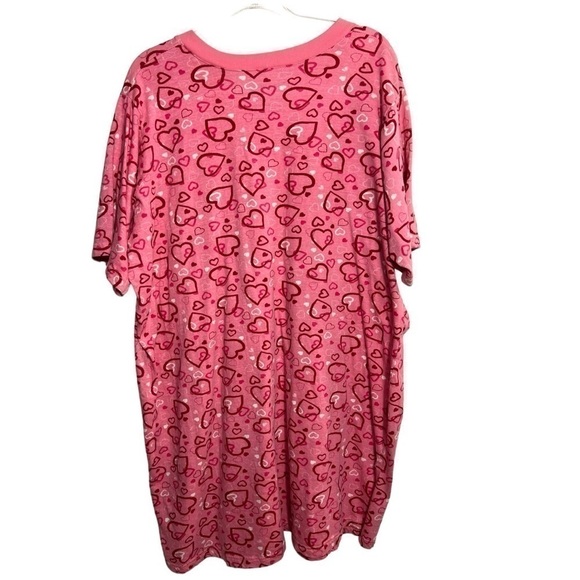 Dreams & Co V Neck Hearts All Over Sleep Shirt Pink 100% Cotton Size M/L - Picture 2 of 5